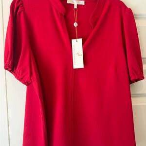 Jude Connally Bright Red Puff-Sleeve Tunic Top NWT